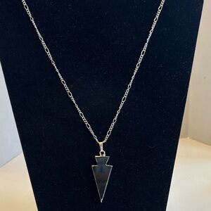 Black Arrowhead Pendant Necklace 28” Chain